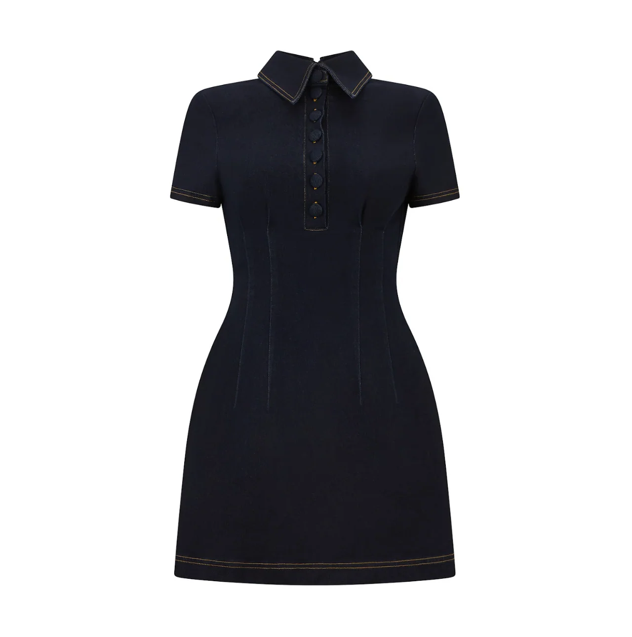 Cotton Mix Denim Collared Mini Dress - Image 5