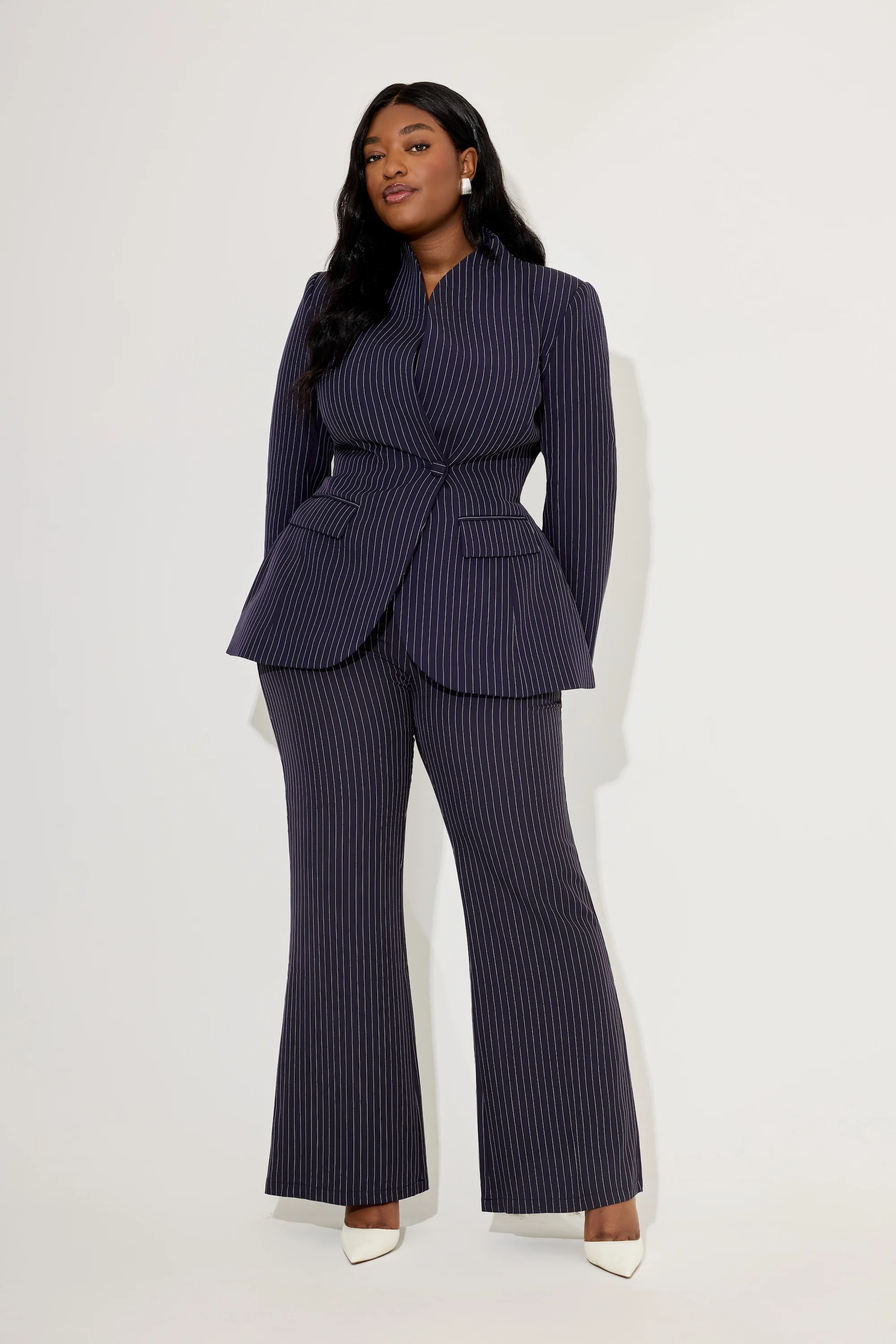 Pinstripe Slim Flare Trousers - Image 5