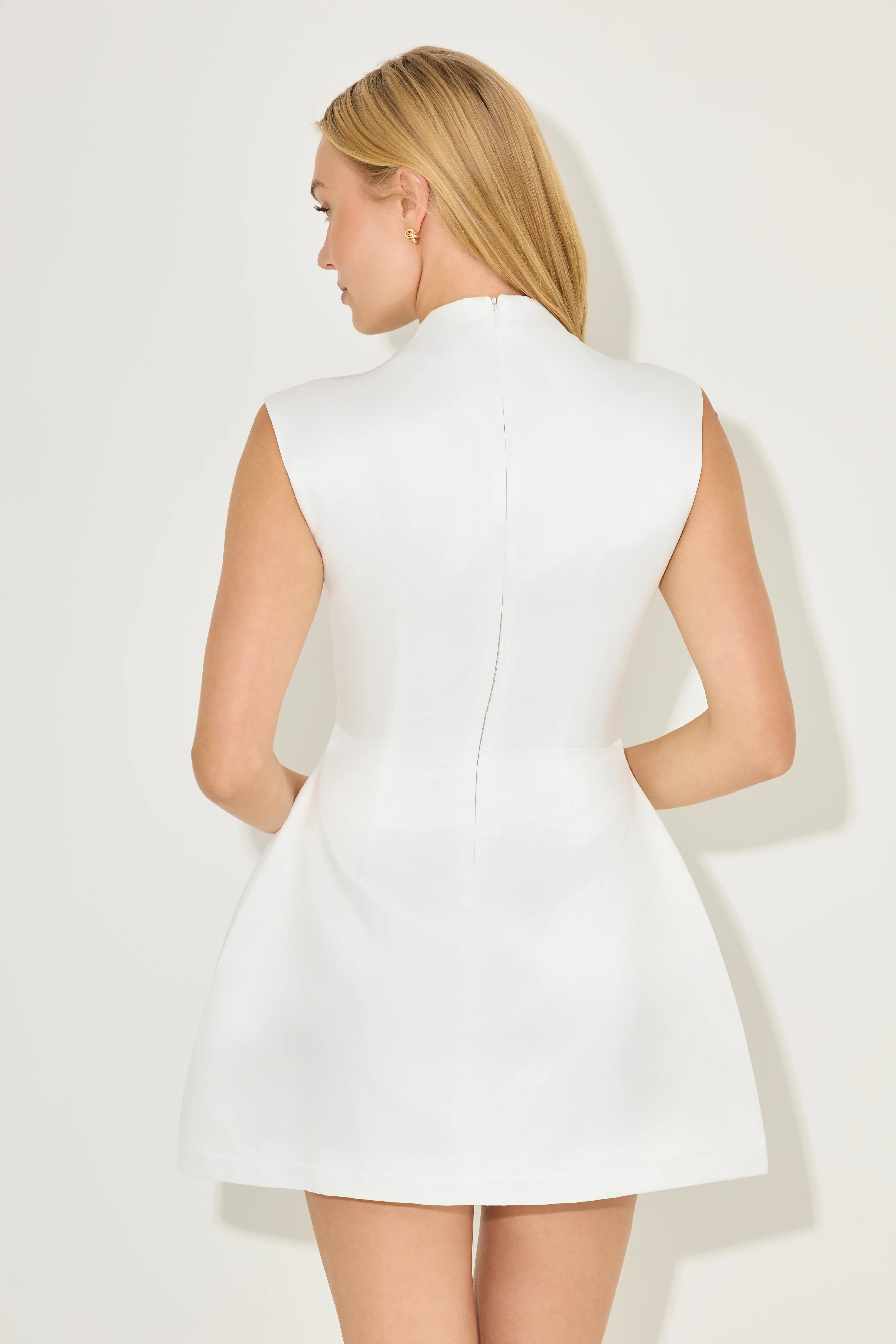 Satin Straight Neck Mini Dress - Image 4